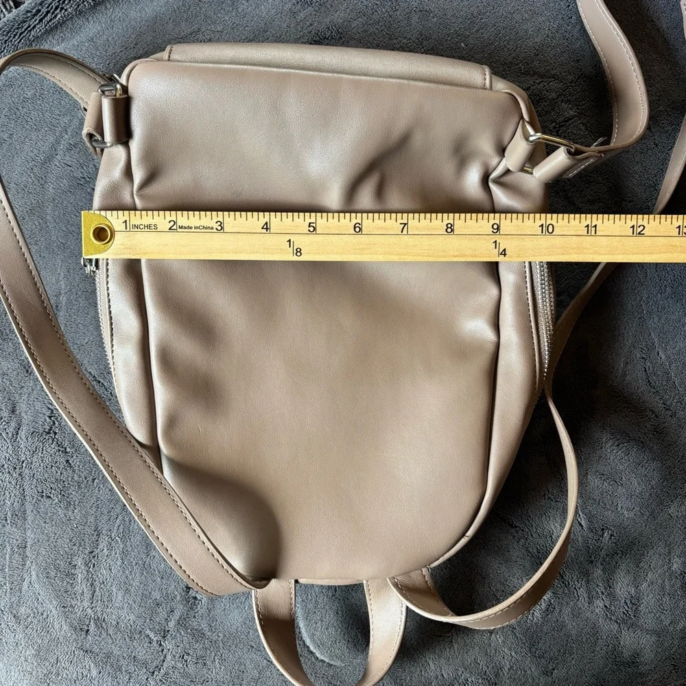 New Steve Madden Backpack Purse, Faux Leather, Silver Hardware, Taupe / Tan